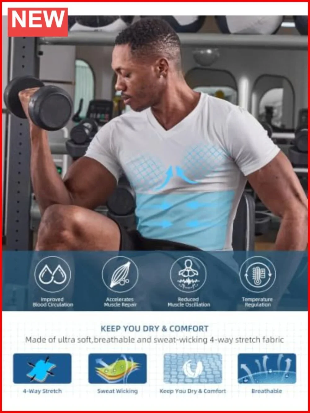 Men's Compression Shirt V-Neck Gynecomastia Undershirt Body Shaper Slimming